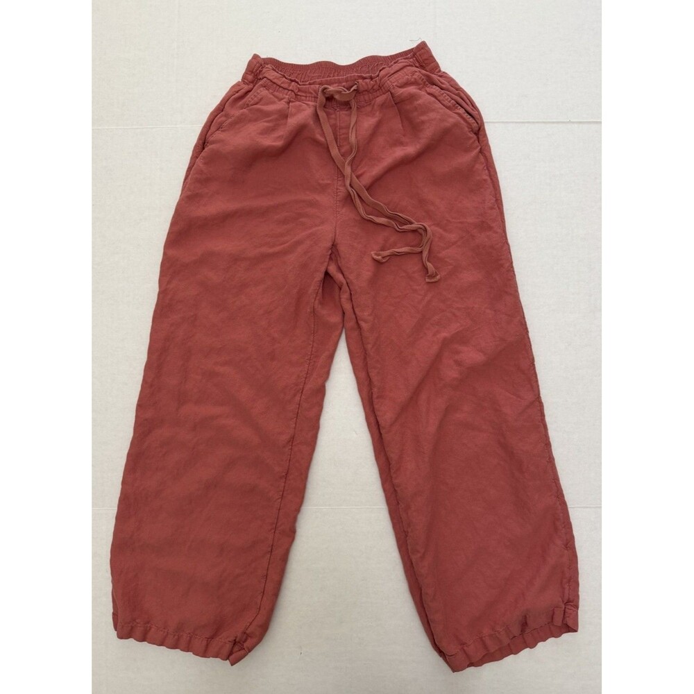 Wide-Leg Women’s Coral Linen Pants Small A New Day Drawstring Resort Vacation